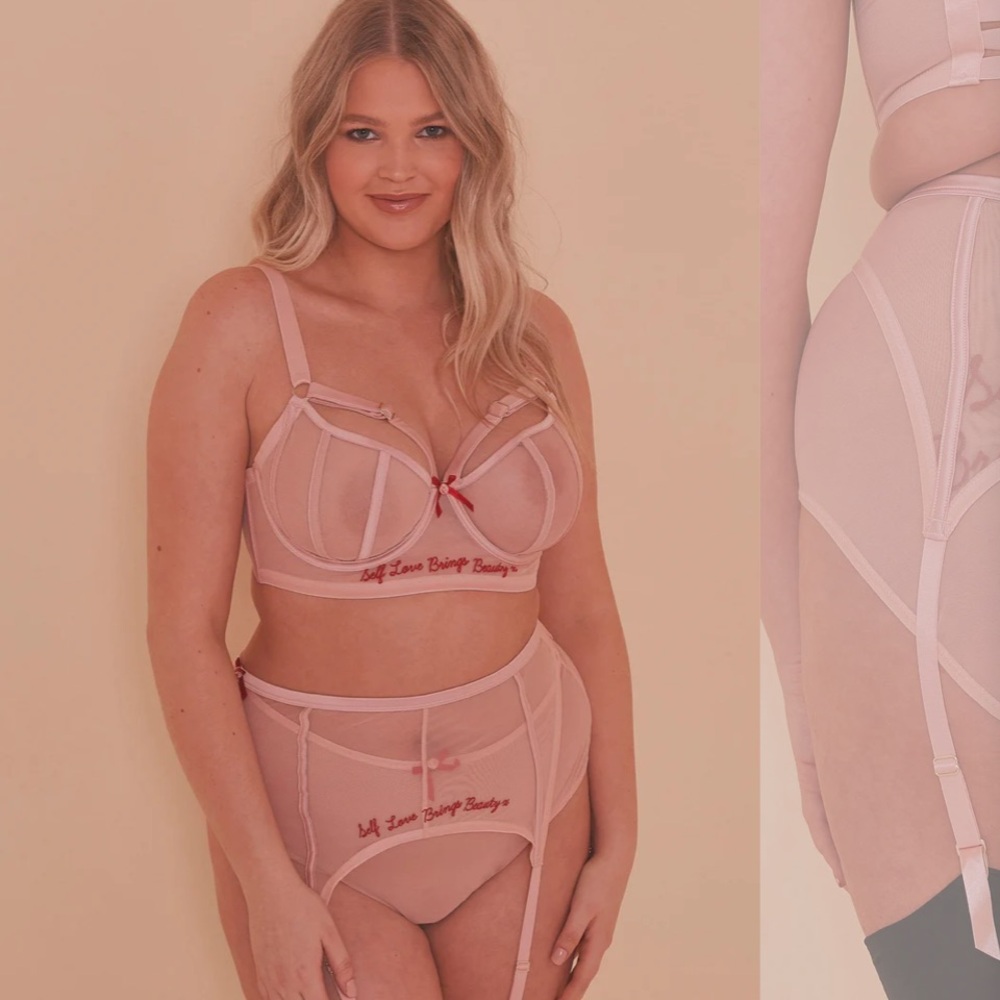 Playful Promises x Felicity Hayward Self Love garter belt US10 baby pink red bow